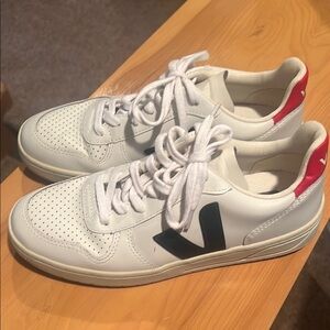 Veja Women’s White Sneakers with Red and Navy Blue Accents